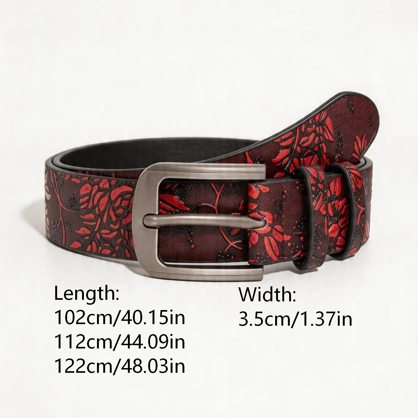 1pc women's vintage burgundy floral embossed belt, a versatile belt for dresses and jeans, suitable for everyday commuting