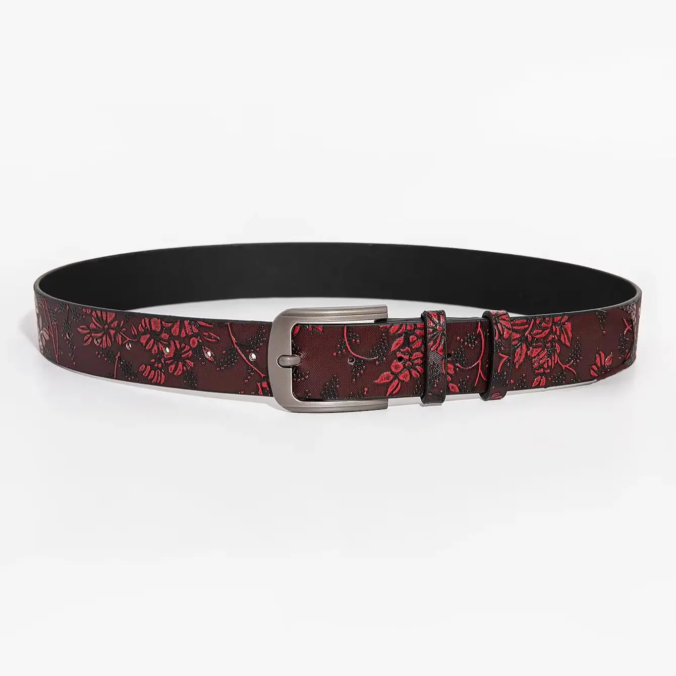 1pc women's vintage burgundy floral embossed belt, a versatile belt for dresses and jeans, suitable for everyday commuting