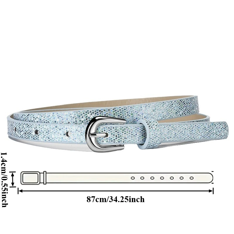 Fashion Sequin-Embellished Fine-Pin Buckle PU Belt: Women's High-End, Trendy Denim Over-the-Knee Belt Clothing Accessory