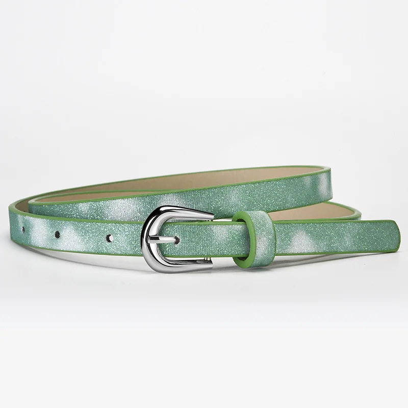 Fashion Sequin-Embellished Fine-Pin Buckle PU Belt: Women's High-End, Trendy Denim Over-the-Knee Belt Clothing Accessory