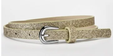 Fashion Sequin-Embellished Fine-Pin Buckle PU Belt: Women's High-End, Trendy Denim Over-the-Knee Belt Clothing Accessory