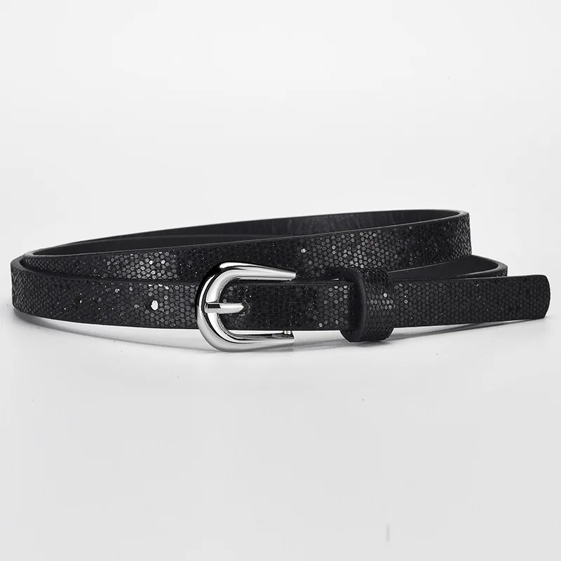 Fashion Sequin-Embellished Fine-Pin Buckle PU Belt: Women's High-End, Trendy Denim Over-the-Knee Belt Clothing Accessory