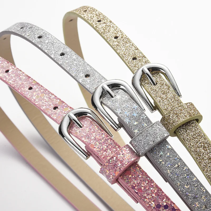 Fashion Sequin-Embellished Fine-Pin Buckle PU Belt: Women's High-End, Trendy Denim Over-the-Knee Belt Clothing Accessory