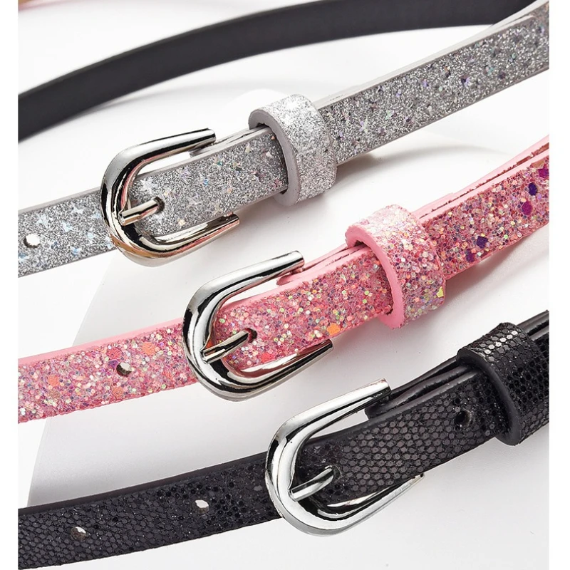 Fashion Sequin-Embellished Fine-Pin Buckle PU Belt: Women's High-End, Trendy Denim Over-the-Knee Belt Clothing Accessory