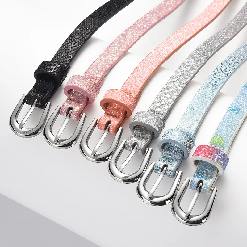 Fashion Sequin-Embellished Fine-Pin Buckle PU Belt: Women's High-End, Trendy Denim Over-the-Knee Belt Clothing Accessory