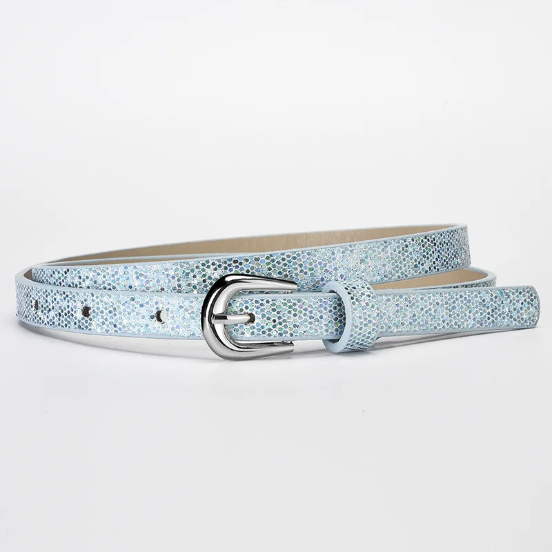 Fashion Sequin-Embellished Fine-Pin Buckle PU Belt: Women's High-End, Trendy Denim Over-the-Knee Belt Clothing Accessory