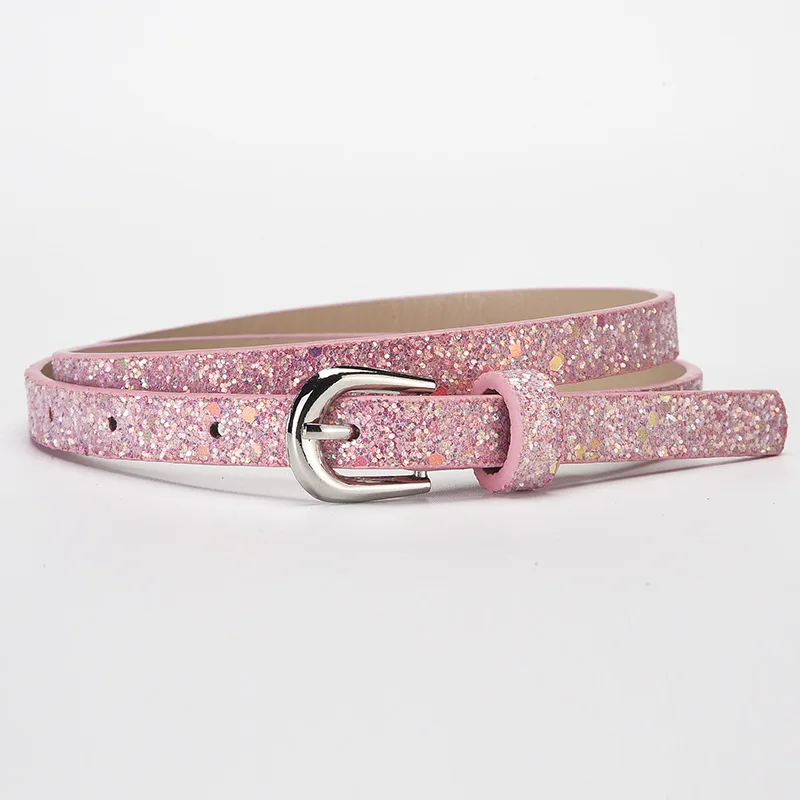 Fashion Sequin-Embellished Fine-Pin Buckle PU Belt: Women's High-End, Trendy Denim Over-the-Knee Belt Clothing Accessory