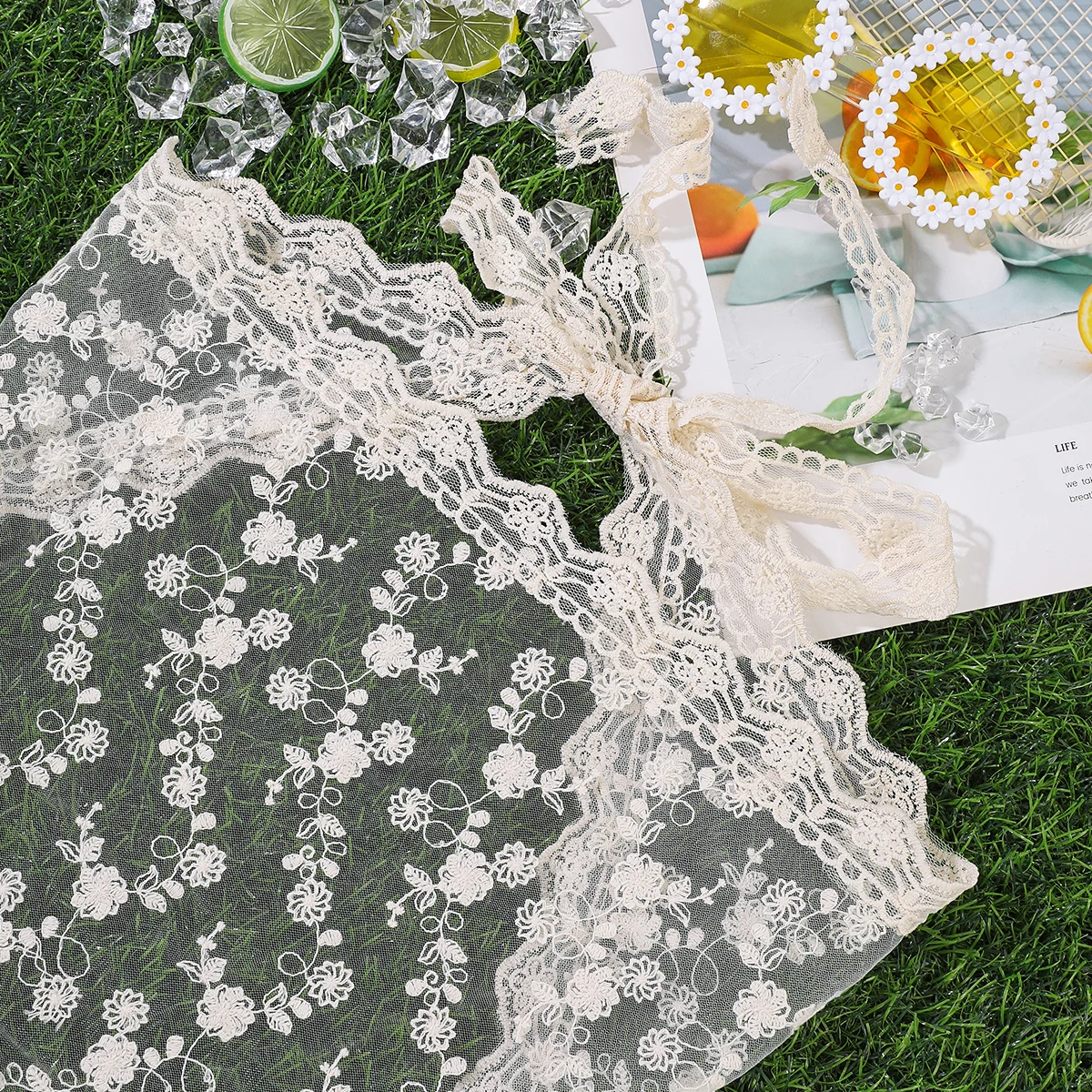 AWAYTR Korean Triangle Headband Short Skirt Butt Curtain Headscarf Lace Trim Small Apron Knitting Headband Stacked Women