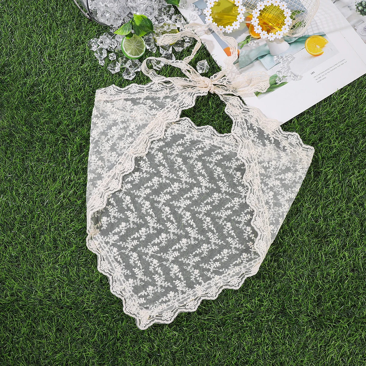 AWAYTR Korean Triangle Headband Short Skirt Butt Curtain Headscarf Lace Trim Small Apron Knitting Headband Stacked Women