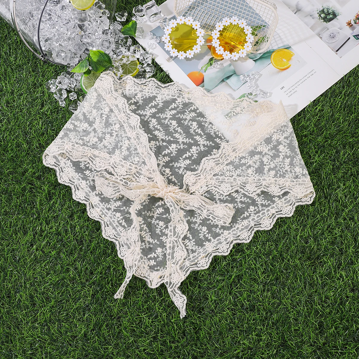 AWAYTR Korean Triangle Headband Short Skirt Butt Curtain Headscarf Lace Trim Small Apron Knitting Headband Stacked Women