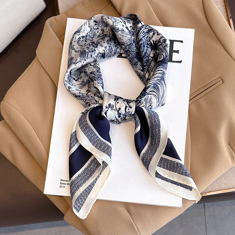 New Literary Fashionable Elegant Bandana Simulation Silk 70*70cm Temperament Square Scarves Women Spring/Summer Soft Satin Scarf