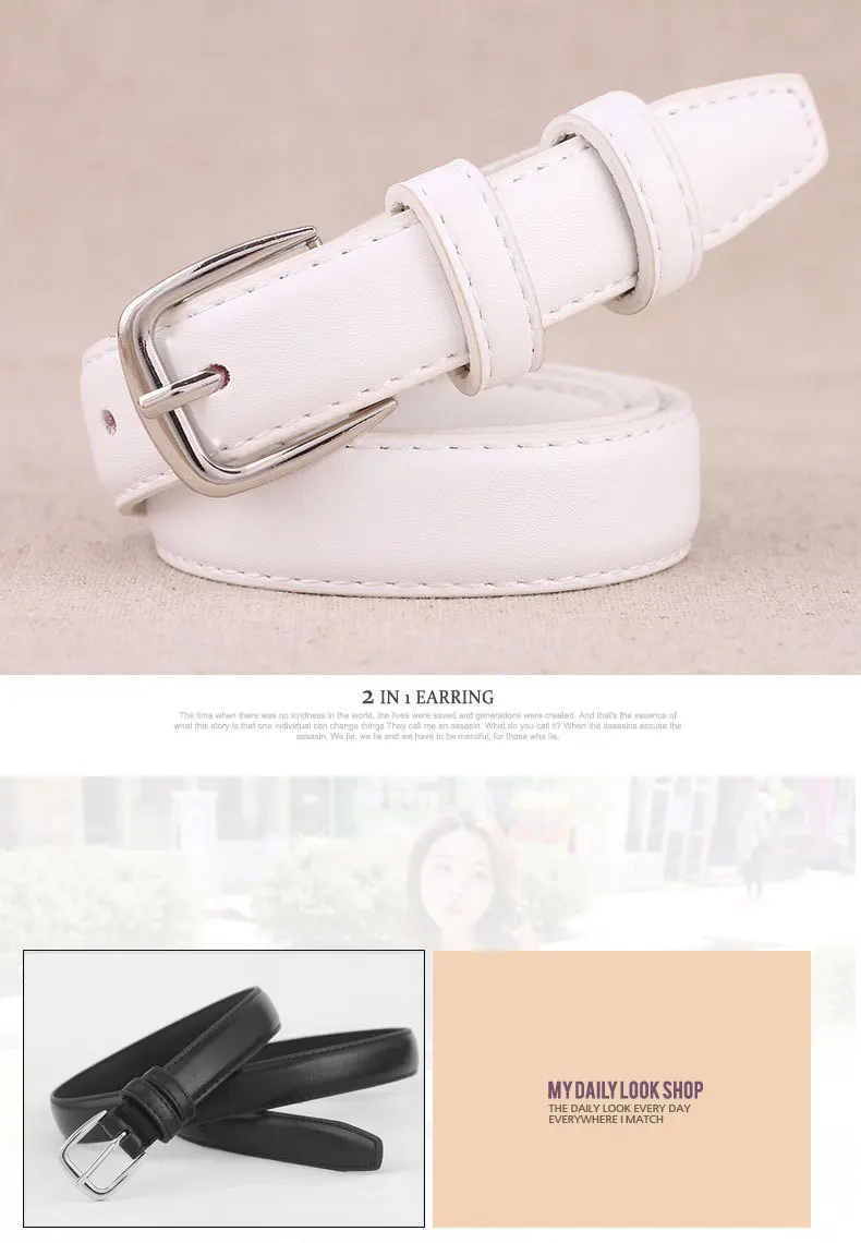 Fashionable Korean-Style Casual Leather Belt Versatile Minimalist Slim-Fit Belt for Wome Retro Everyday Dresses School Uniforms