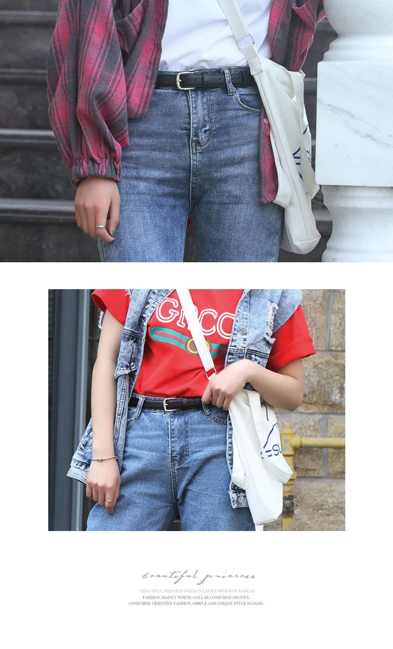 Fashionable Korean-Style Casual Leather Belt Versatile Minimalist Slim-Fit Belt for Wome Retro Everyday Dresses School Uniforms