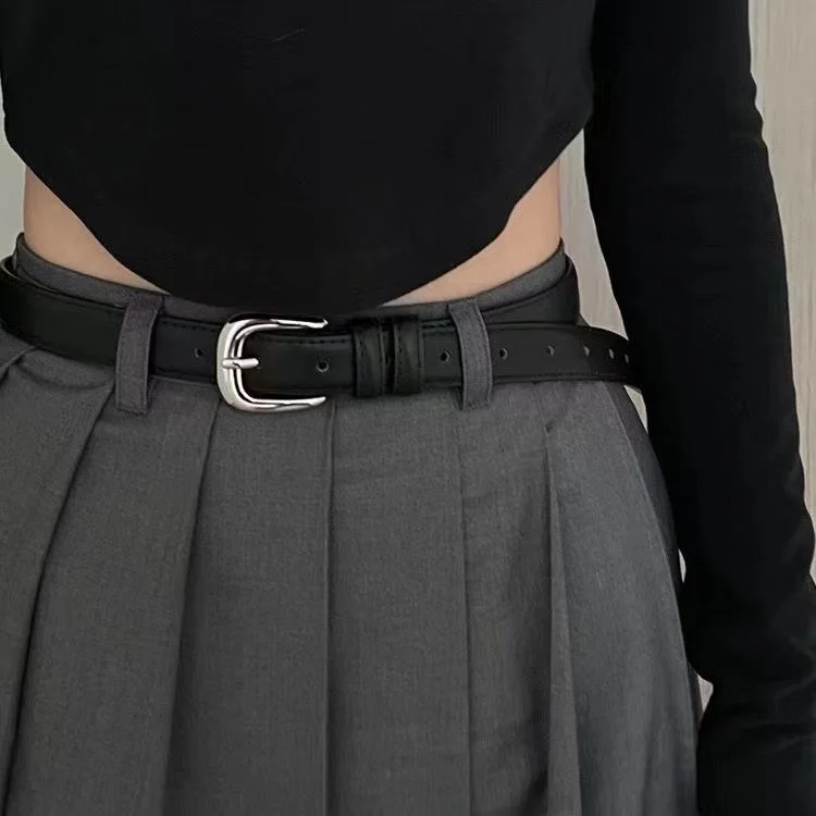 Fashionable Korean-Style Casual Leather Belt Versatile Minimalist Slim-Fit Belt for Wome Retro Everyday Dresses School Uniforms