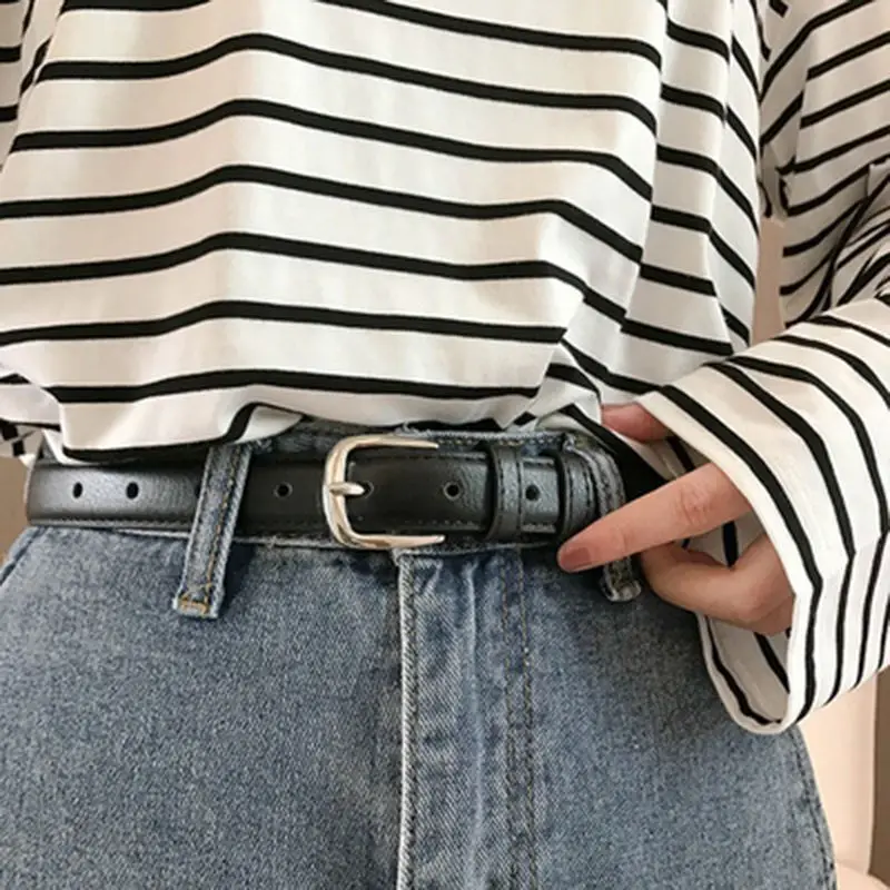 Fashionable Korean-Style Casual Leather Belt Versatile Minimalist Slim-Fit Belt for Wome Retro Everyday Dresses School Uniforms