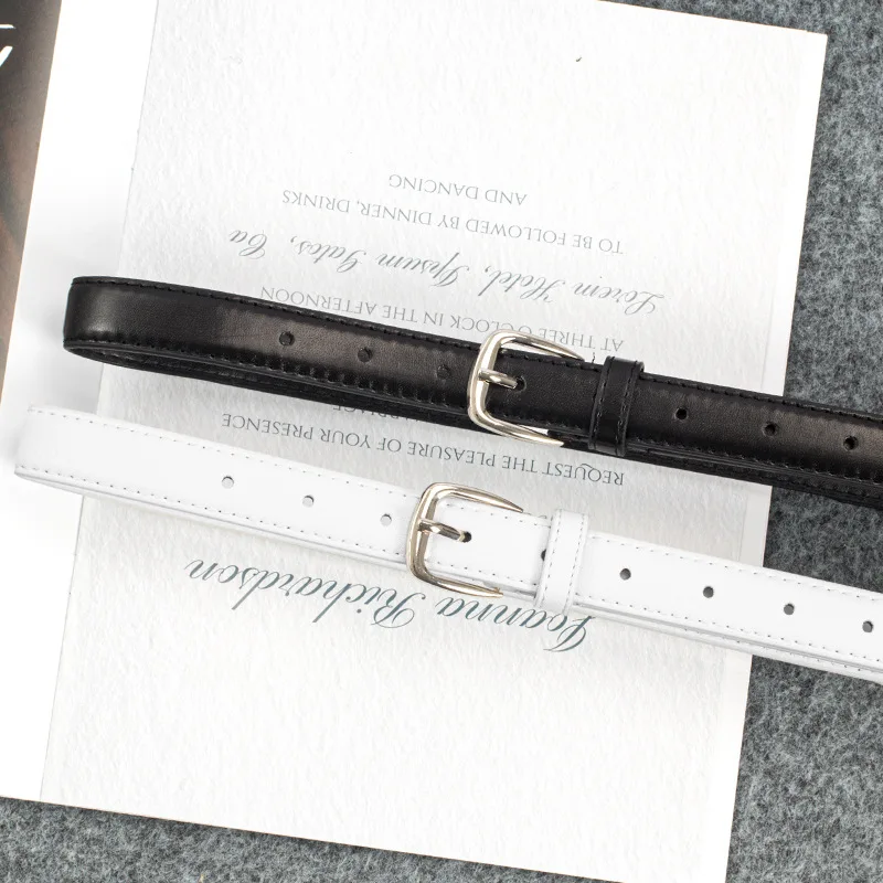 Fashionable Korean-Style Casual Leather Belt Versatile Minimalist Slim-Fit Belt for Wome Retro Everyday Dresses School Uniforms