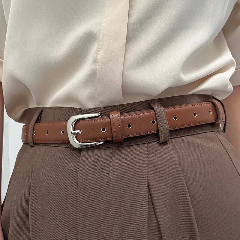 Fashionable Korean-Style Casual Leather Belt Versatile Minimalist Slim-Fit Belt for Wome Retro Everyday Dresses School Uniforms