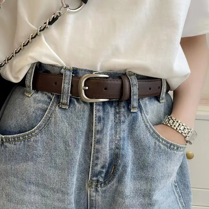 Fashionable Korean-Style Casual Leather Belt Versatile Minimalist Slim-Fit Belt for Wome Retro Everyday Dresses School Uniforms