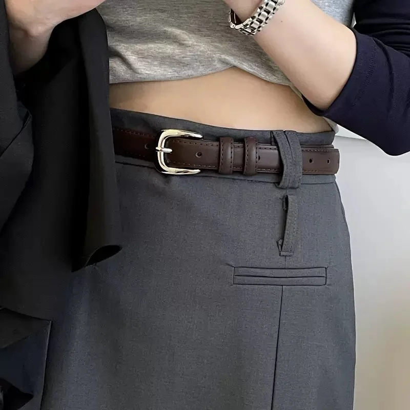 Fashionable Korean-Style Casual Leather Belt Versatile Minimalist Slim-Fit Belt for Wome Retro Everyday Dresses School Uniforms
