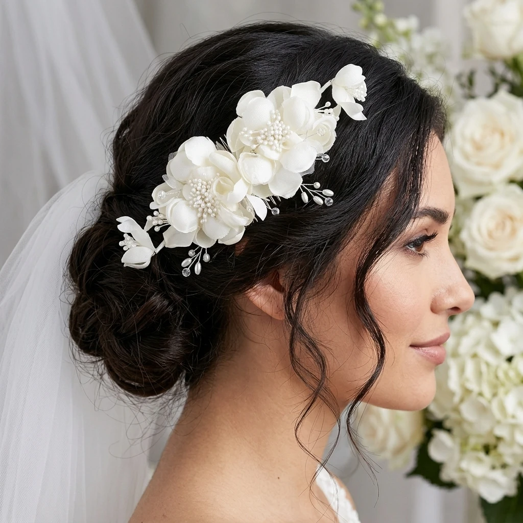 Bridal Hair Comb with Rhinestones and Pearls Elegant Wedding Updo Bridal Headdress Hair Styling Accessory