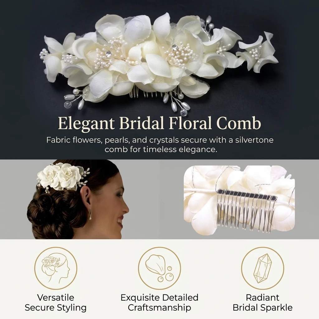 Bridal Hair Comb with Rhinestones and Pearls Elegant Wedding Updo Bridal Headdress Hair Styling Accessory