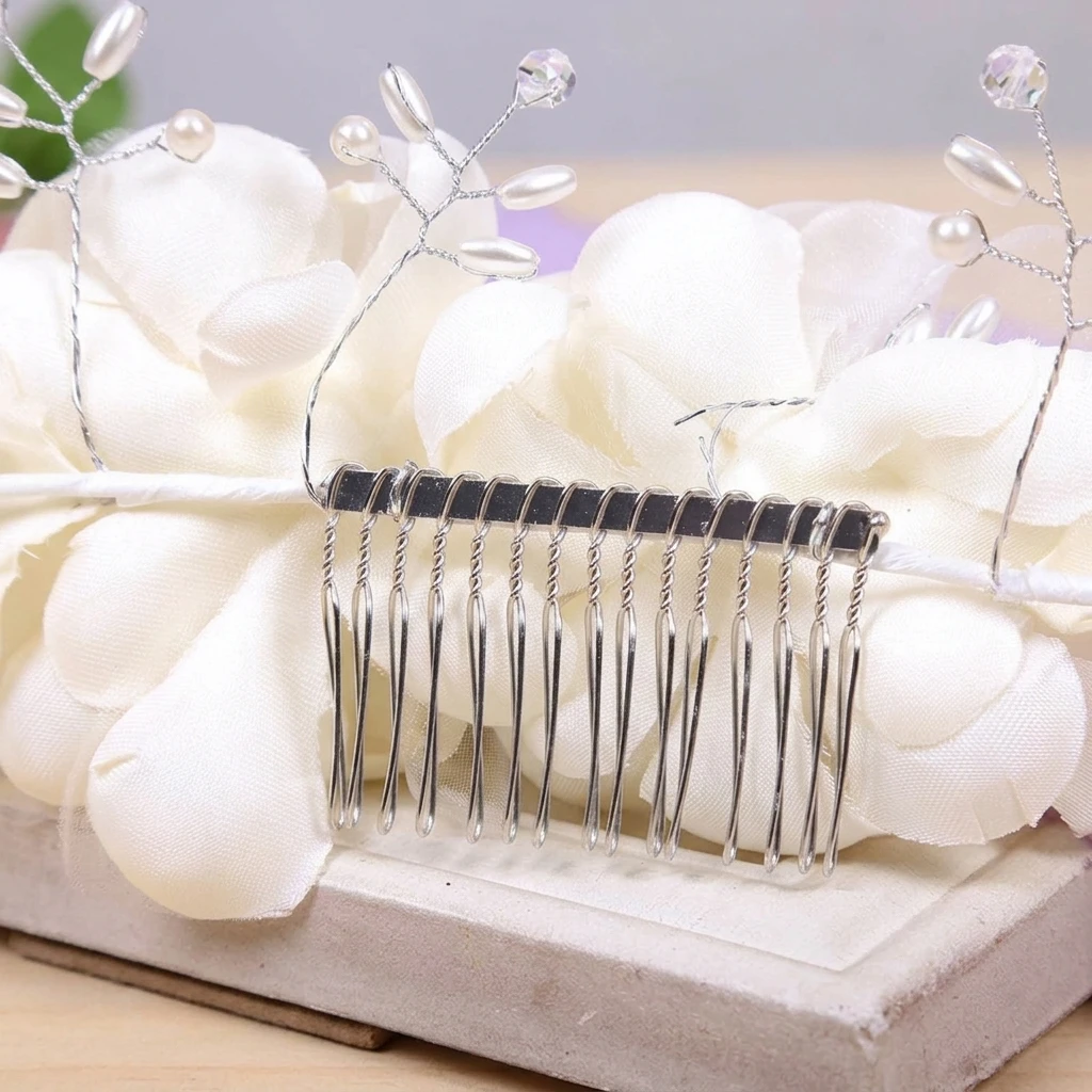 Bridal Hair Comb with Rhinestones and Pearls Elegant Wedding Updo Bridal Headdress Hair Styling Accessory