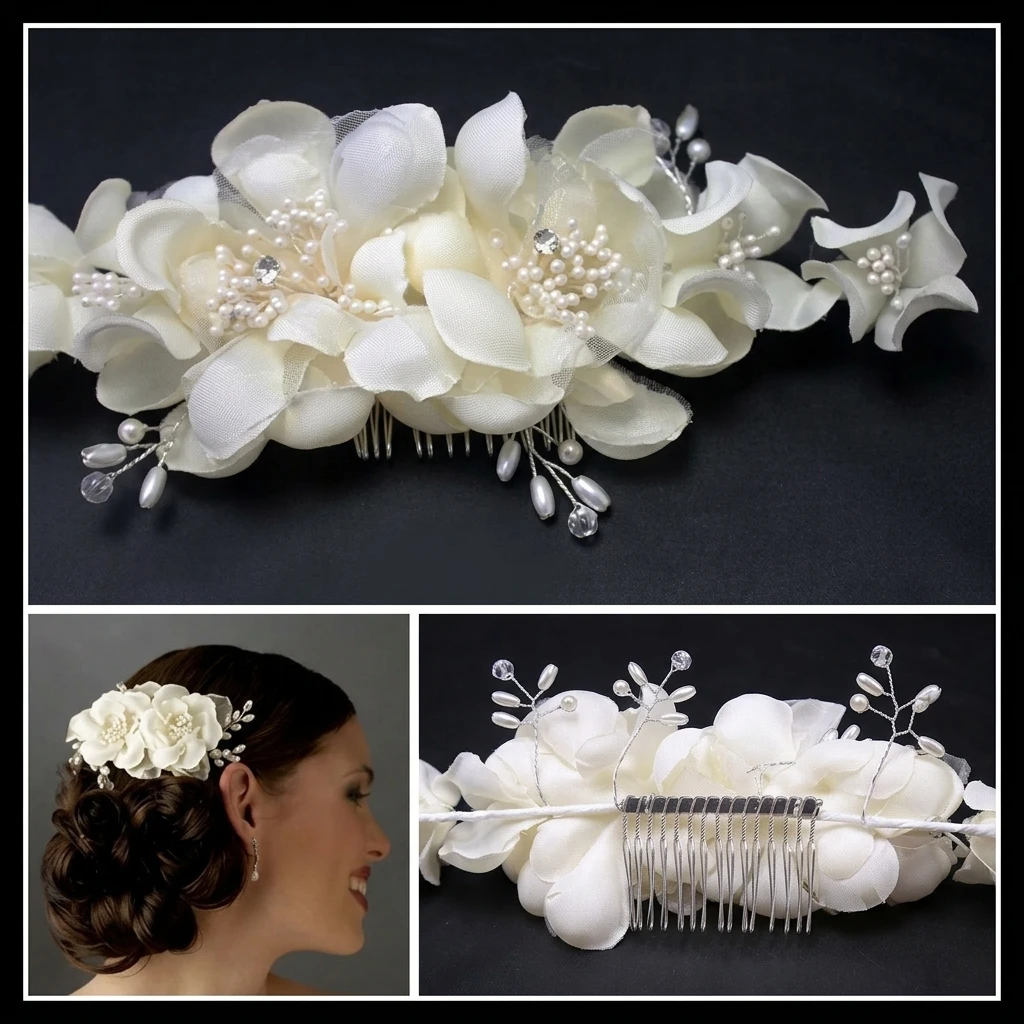 Bridal Hair Comb with Rhinestones and Pearls Elegant Wedding Updo Bridal Headdress Hair Styling Accessory