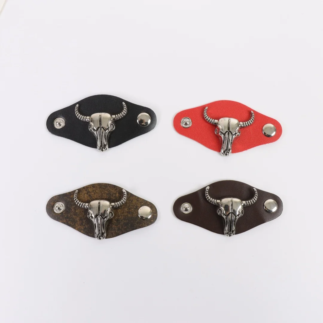 Western style cow head square scarf buckle retro metal denim square scarf clip unisex PU leather scarf buckle belt