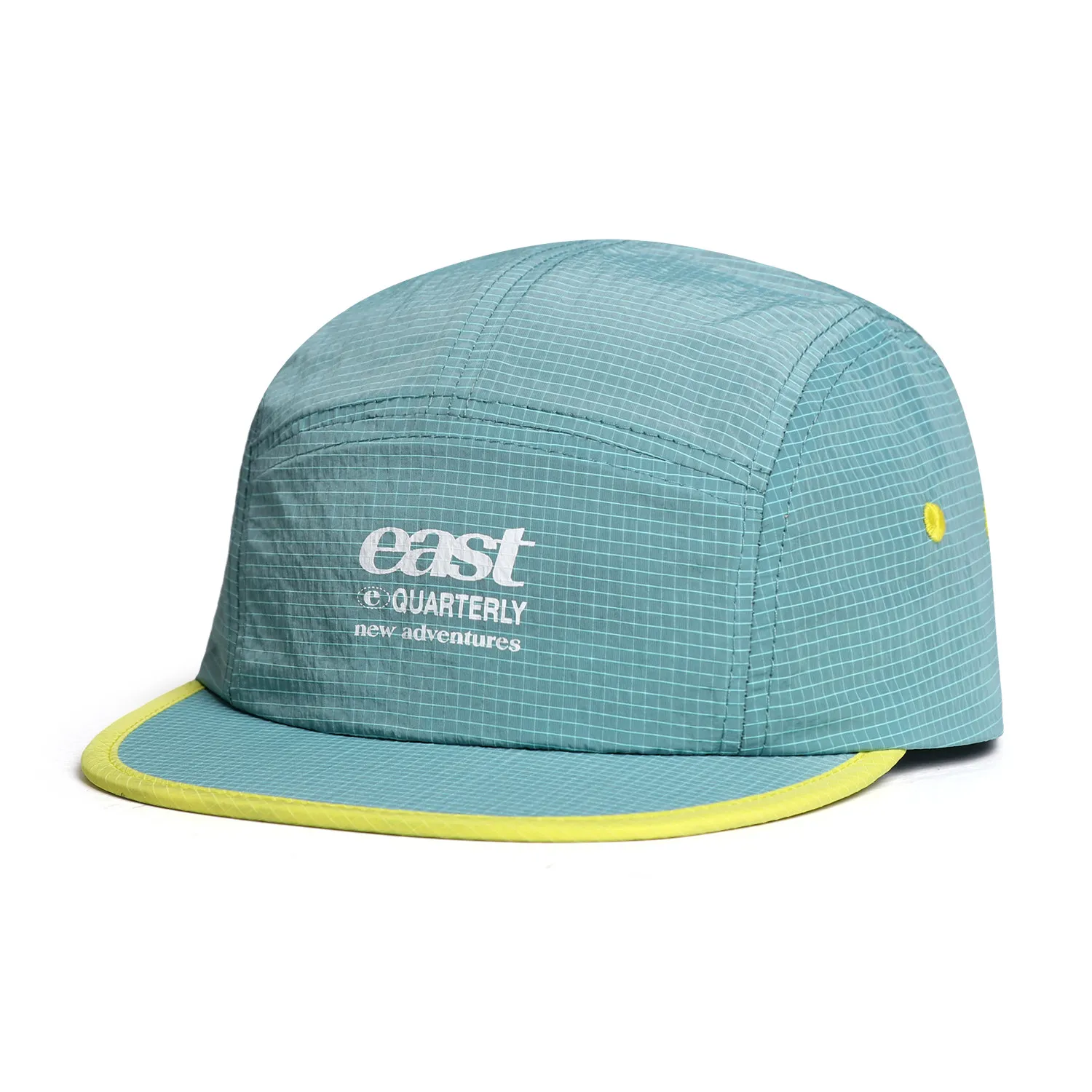 Classic contrast-color small-check pattern quick-drying flat-brimmed hat for outdoor activities short-brimmed baseball cap