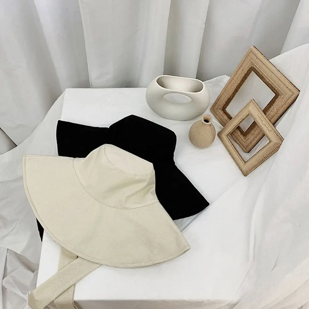 Fashion Tie Design Fisherman Hat Big Brim Foldable Sun Hat Cotton Linen Bucket Hat Outdoor Activities