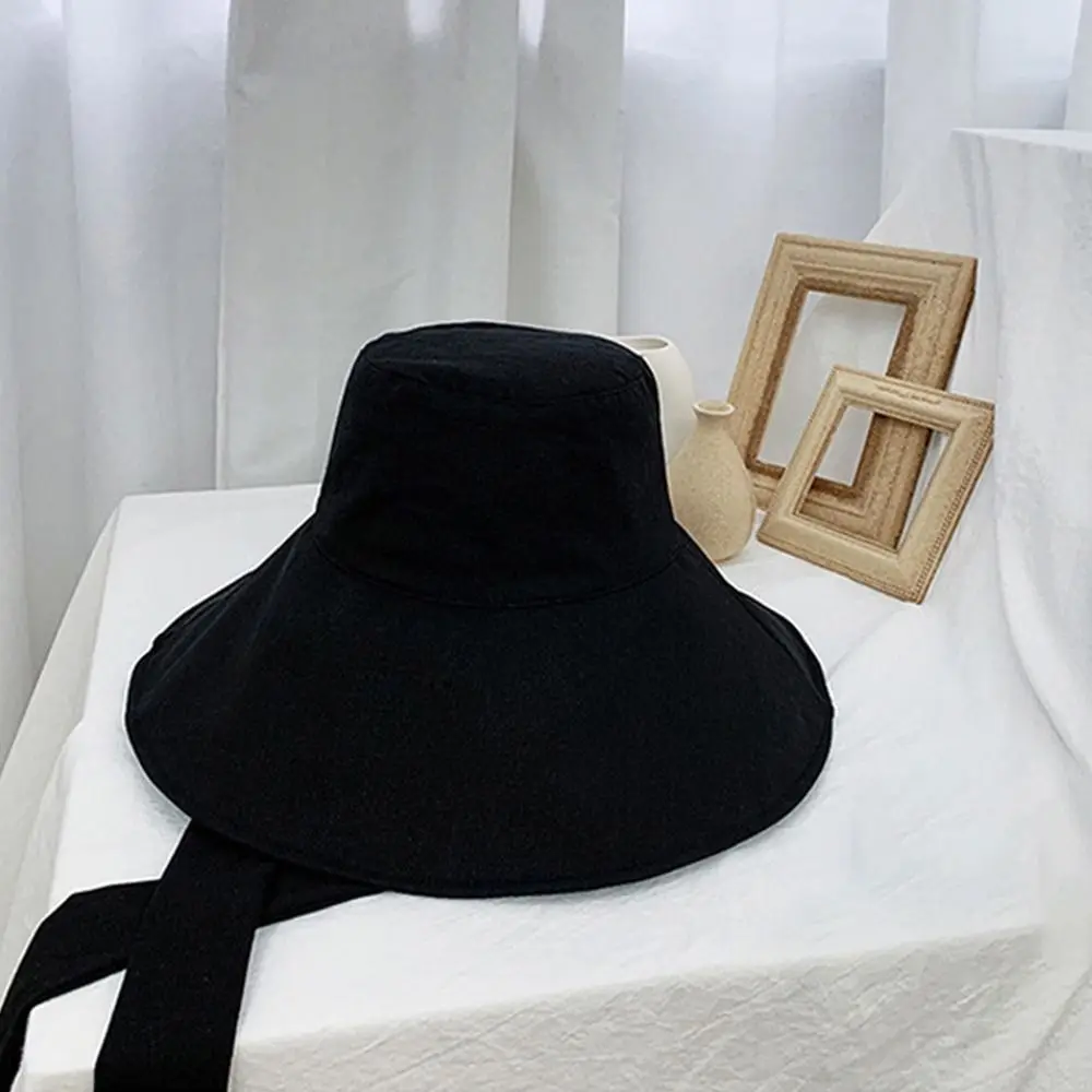 Fashion Tie Design Fisherman Hat Big Brim Foldable Sun Hat Cotton Linen Bucket Hat Outdoor Activities