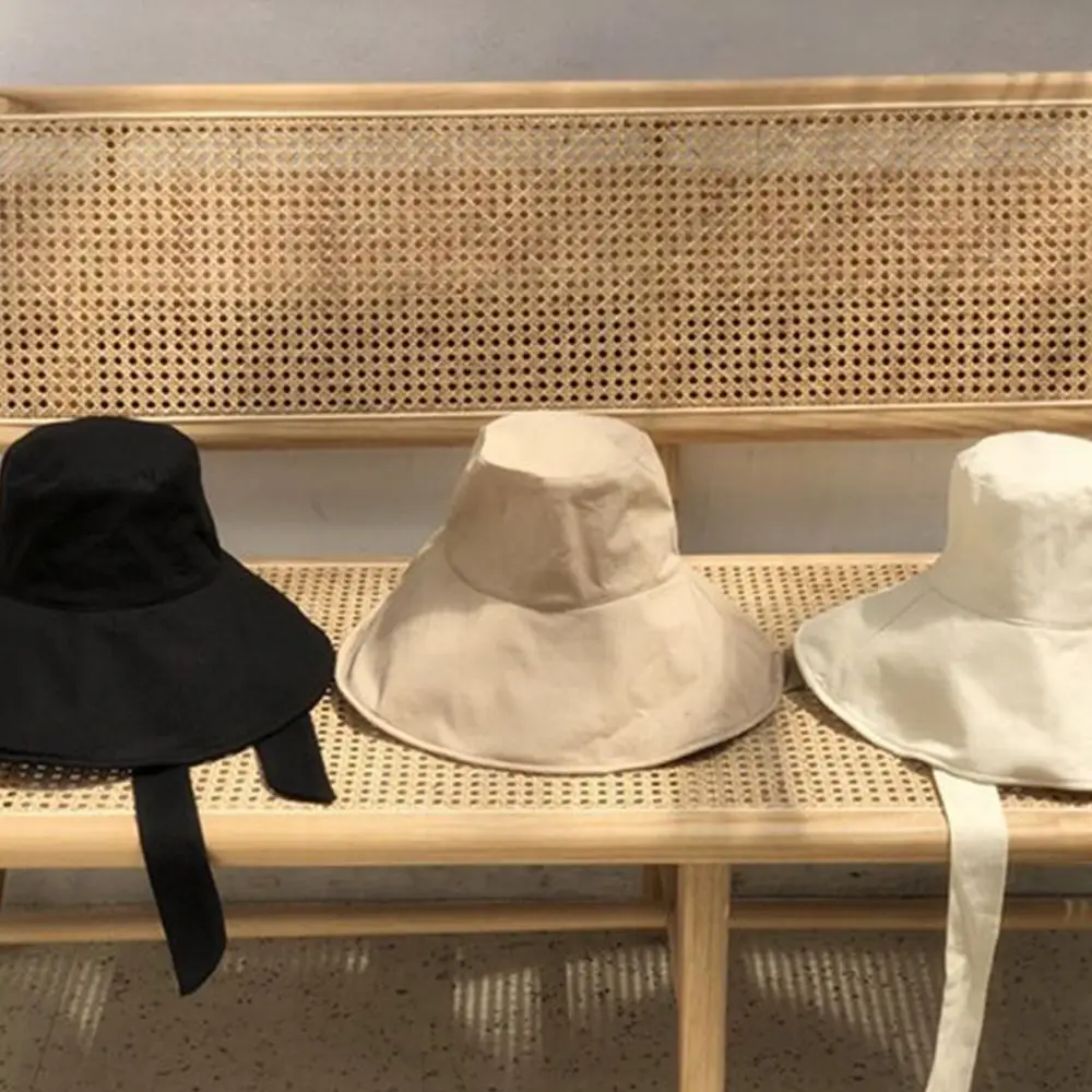 Fashion Tie Design Fisherman Hat Big Brim Foldable Sun Hat Cotton Linen Bucket Hat Outdoor Activities