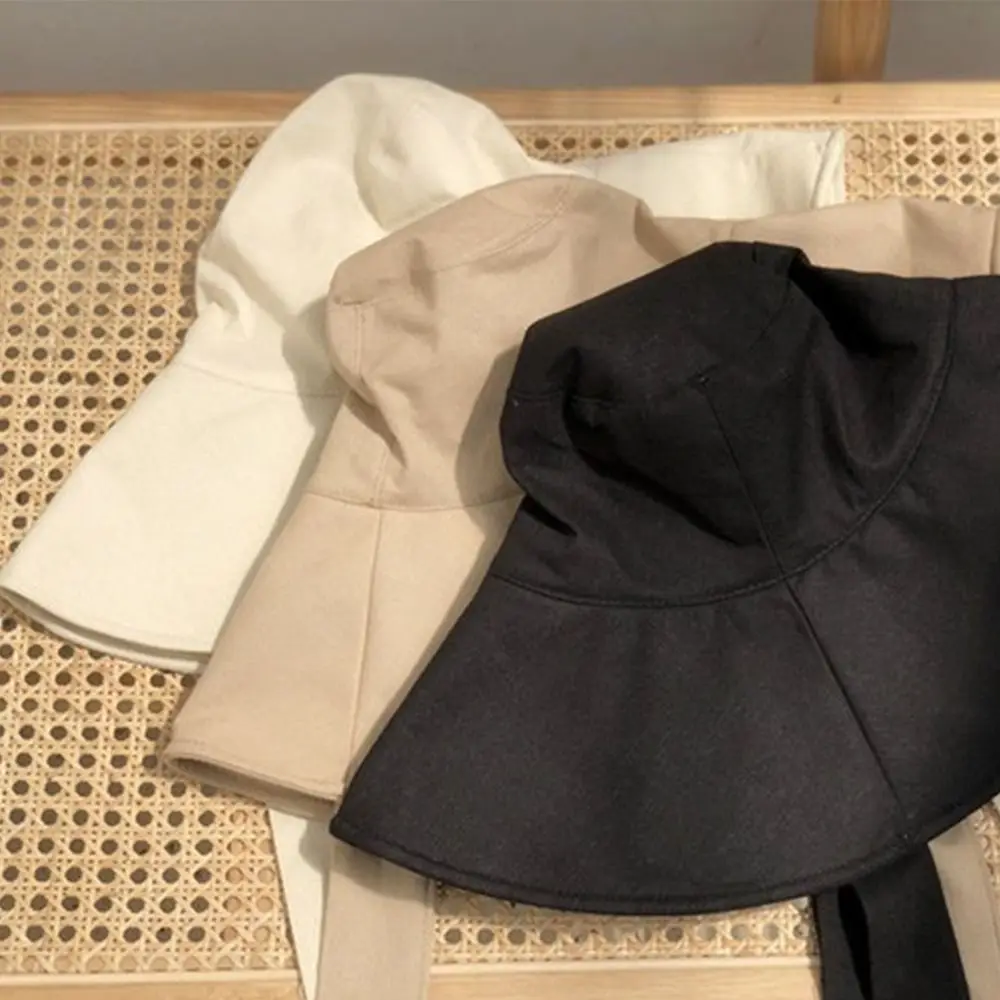 Fashion Tie Design Fisherman Hat Big Brim Foldable Sun Hat Cotton Linen Bucket Hat Outdoor Activities