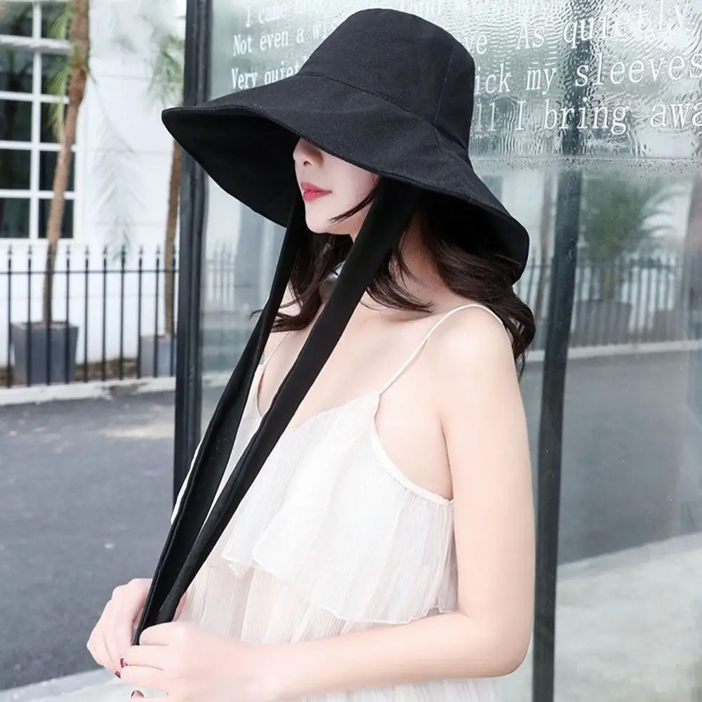 Fashion Tie Design Fisherman Hat Big Brim Foldable Sun Hat Cotton Linen Bucket Hat Outdoor Activities