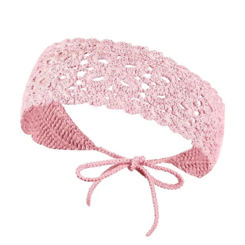 Boho Floral Headband Handmade Crochet Hair Scarf Solid Color Hollow Out Knit Hair Band