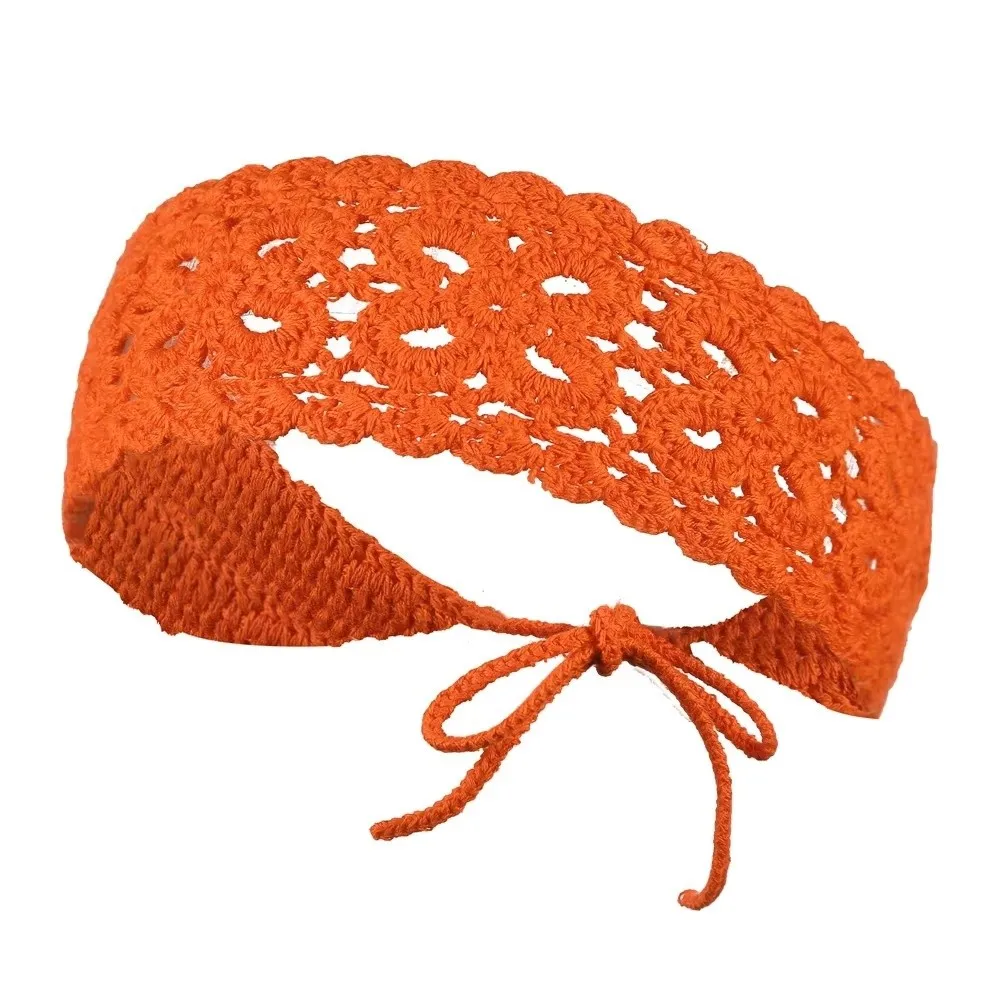 Boho Floral Headband Handmade Crochet Hair Scarf Solid Color Hollow Out Knit Hair Band