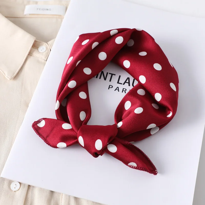 Satin imitation silk scarf women's digital print square scarf 50cm polka dot stripe multi-style neckerchief fashion accessory