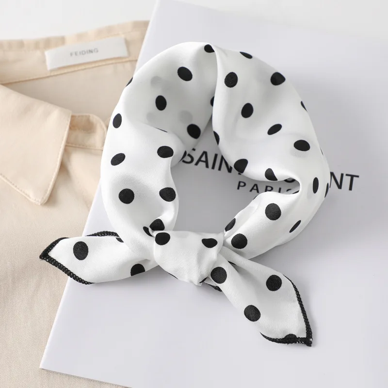 Satin imitation silk scarf women's digital print square scarf 50cm polka dot stripe multi-style neckerchief fashion accessory