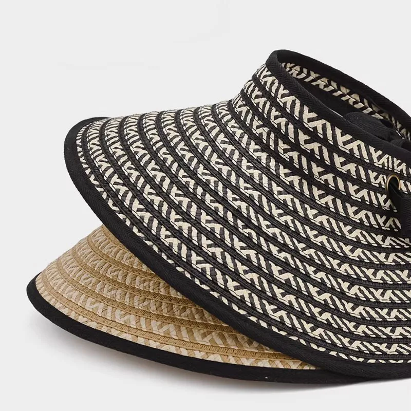 Spring Summer Visors Straw Hat for Women Foldable Wide Large Brim Beach UV-Resistant Hats