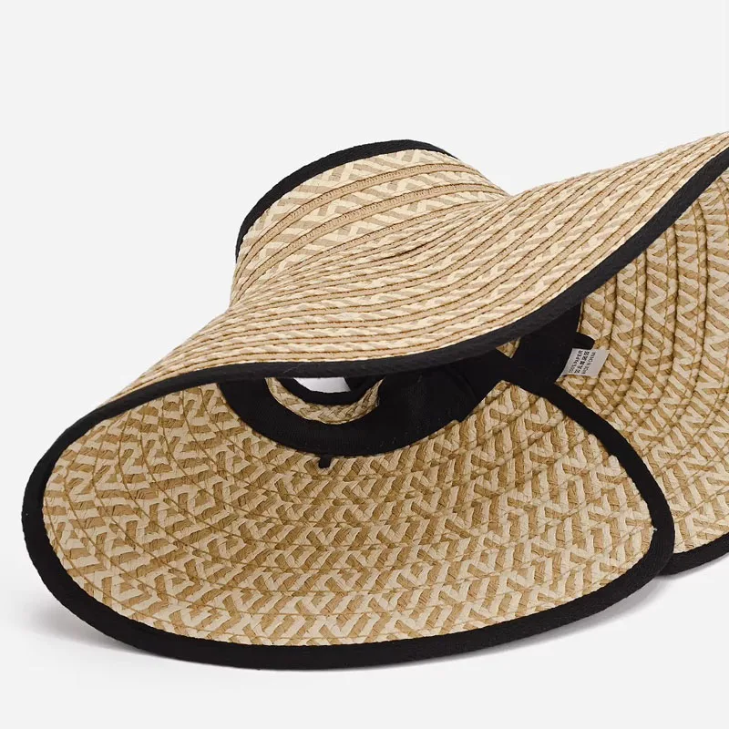 Spring Summer Visors Straw Hat for Women Foldable Wide Large Brim Beach UV-Resistant Hats