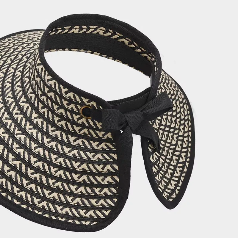 Spring Summer Visors Straw Hat for Women Foldable Wide Large Brim Beach UV-Resistant Hats