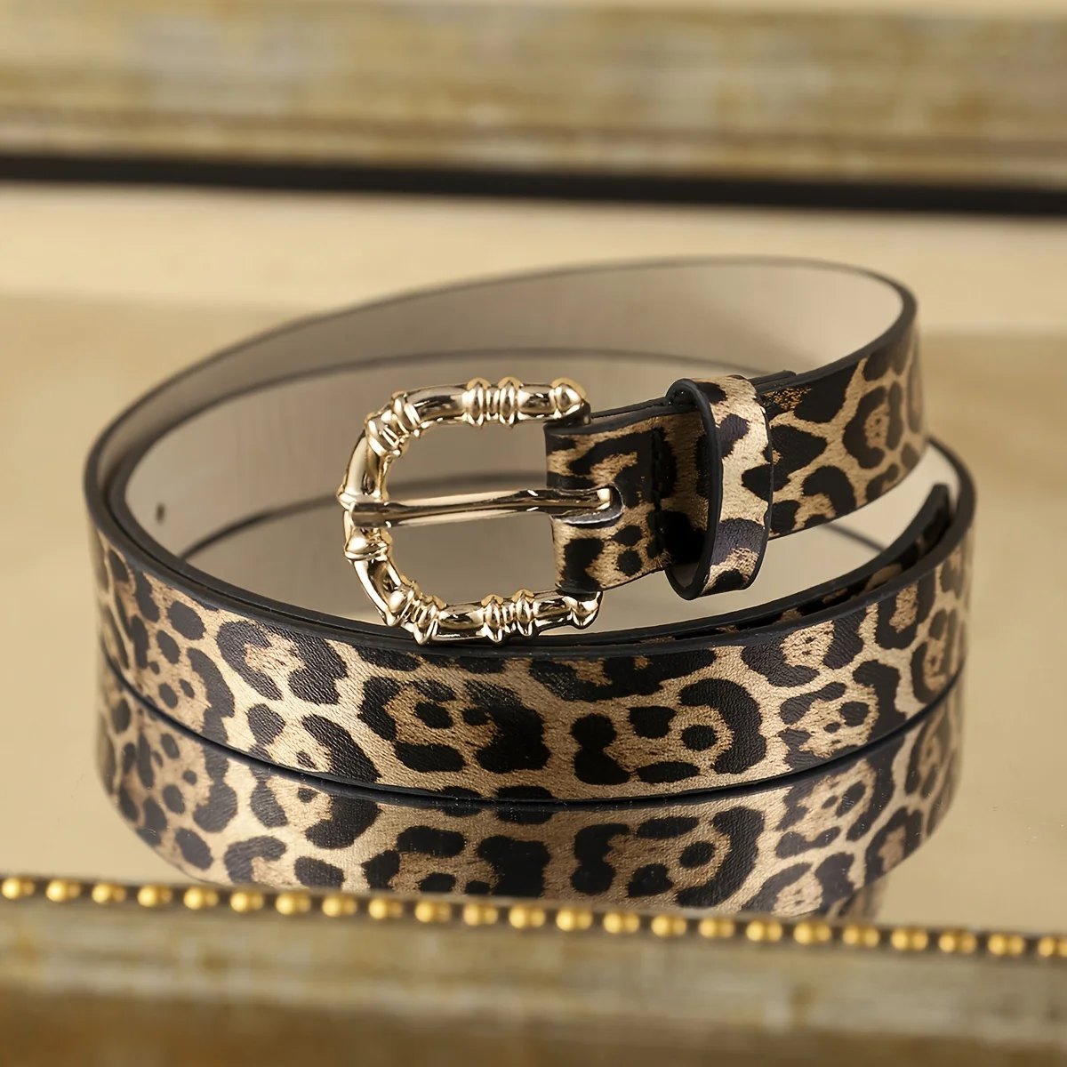 1 Piece of Women's Leopard Print PU Belt, Bohemian Style Belt, Metal Buckle, Simple, Atmospheric, Fashionable