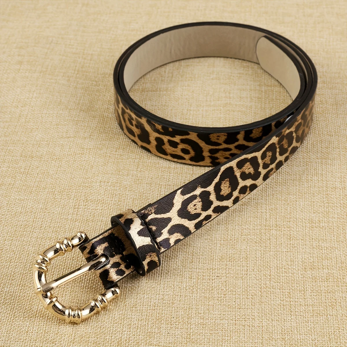 1 Piece of Women's Leopard Print PU Belt, Bohemian Style Belt, Metal Buckle, Simple, Atmospheric, Fashionable