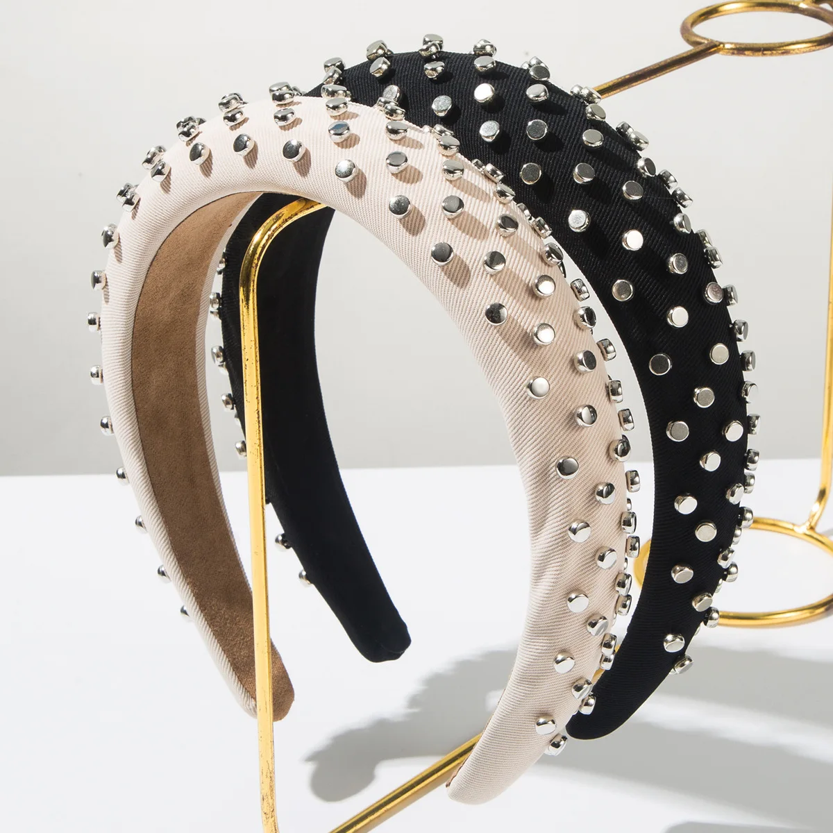 Sweet Cool Style High Crown Sponge Headband Korean Ins Wide Rivet Hair Hoop Fashion Versatile Female Hair Accessories