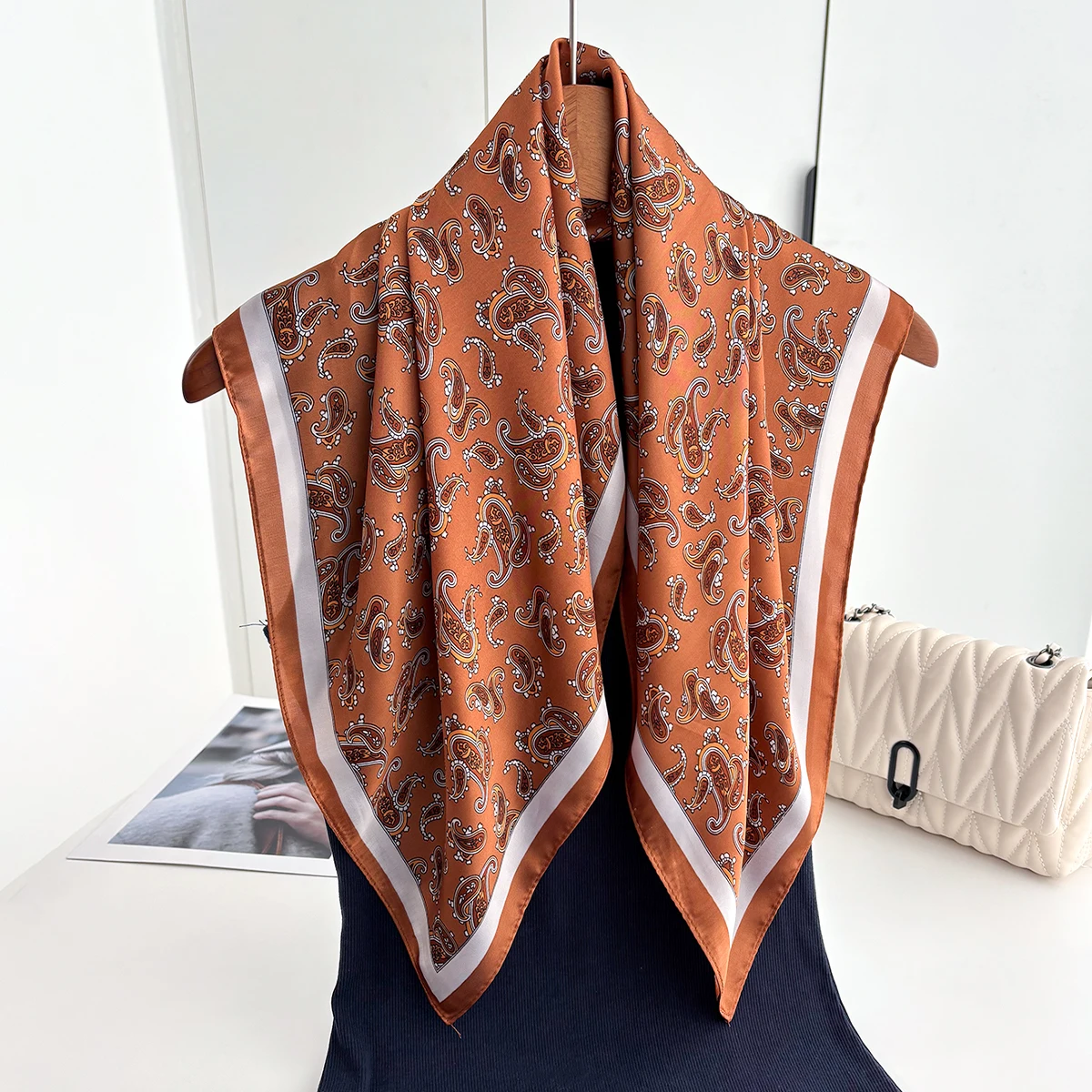 Luxury Paisley Print Scarf Women Silk Imitation Neck Scarves Foulard Bandana Hijab Hairbands Square Shawls Wraps
