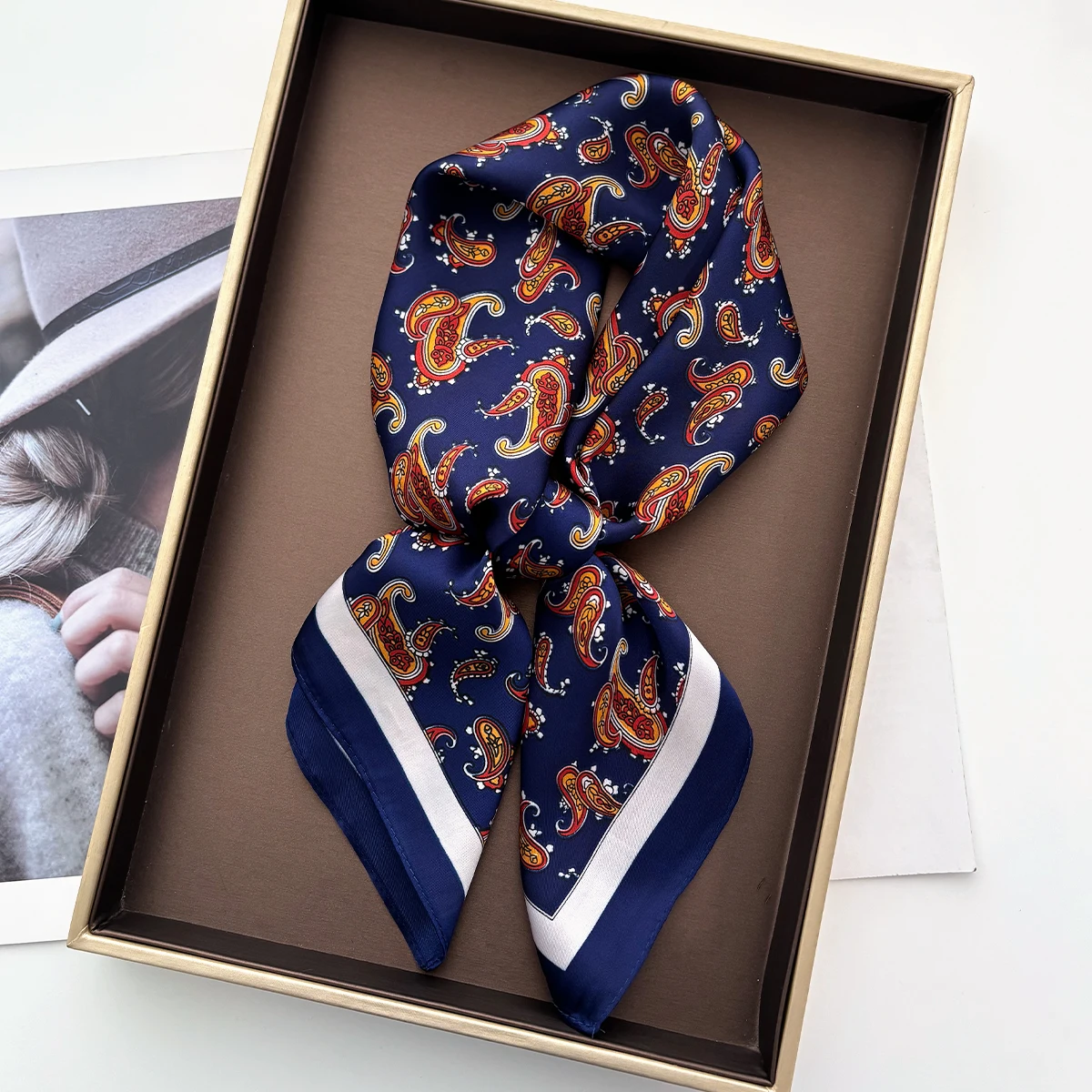 Luxury Paisley Print Scarf Women Silk Imitation Neck Scarves Foulard Bandana Hijab Hairbands Square Shawls Wraps