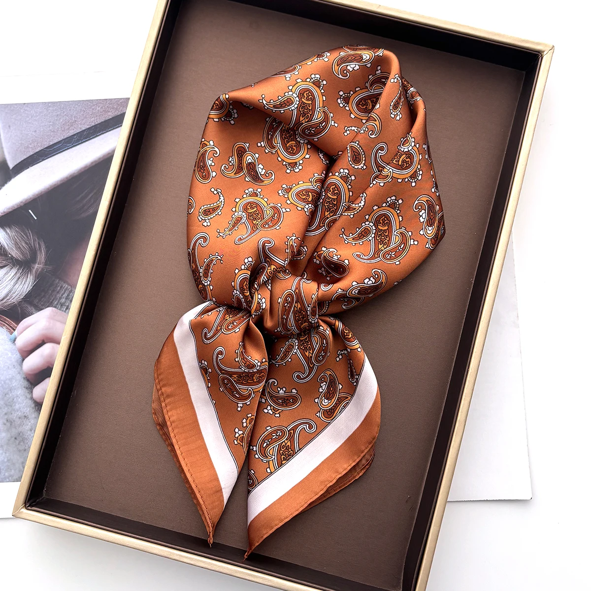 Luxury Paisley Print Scarf Women Silk Imitation Neck Scarves Foulard Bandana Hijab Hairbands Square Shawls Wraps