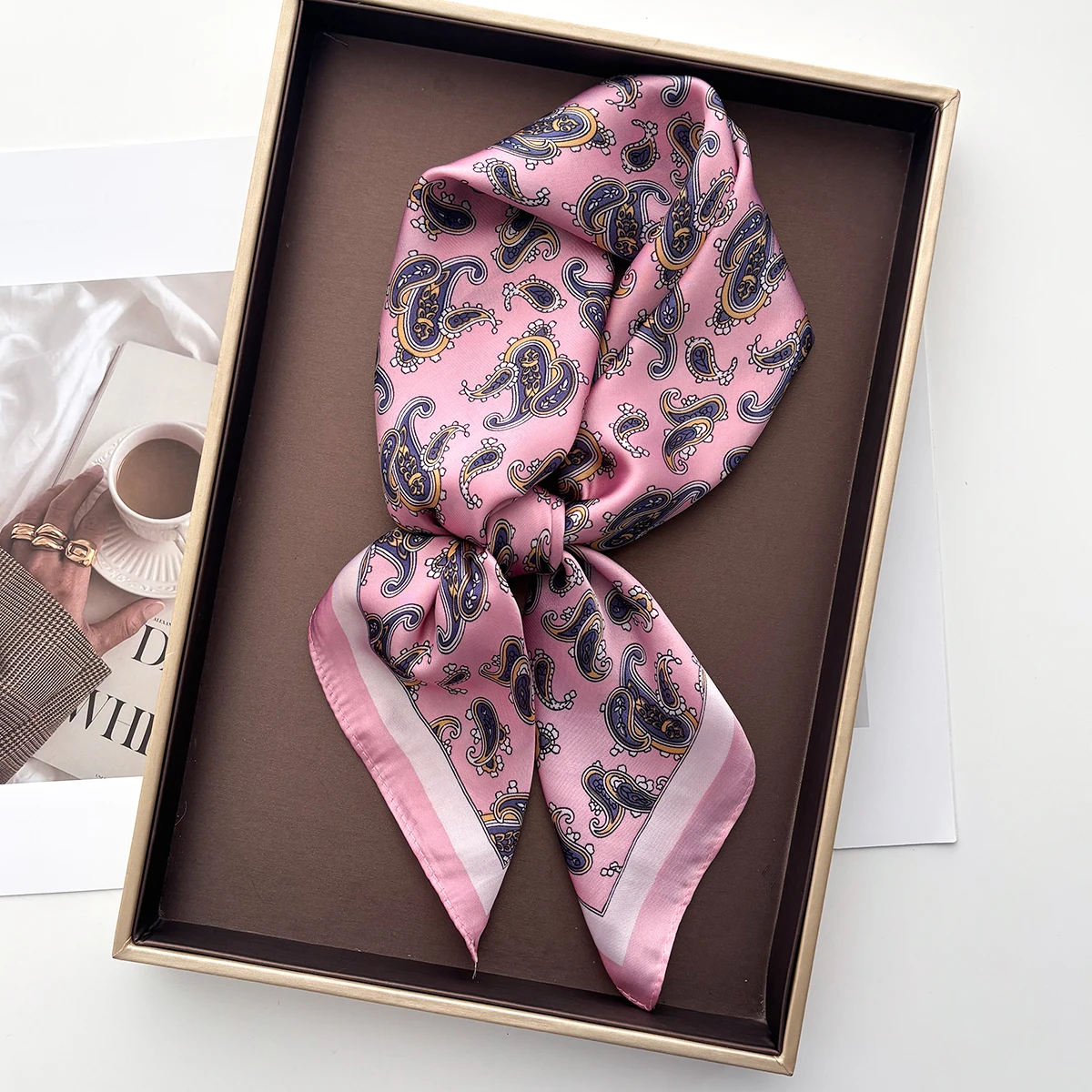 Luxury Paisley Print Scarf Women Silk Imitation Neck Scarves Foulard Bandana Hijab Hairbands Square Shawls Wraps