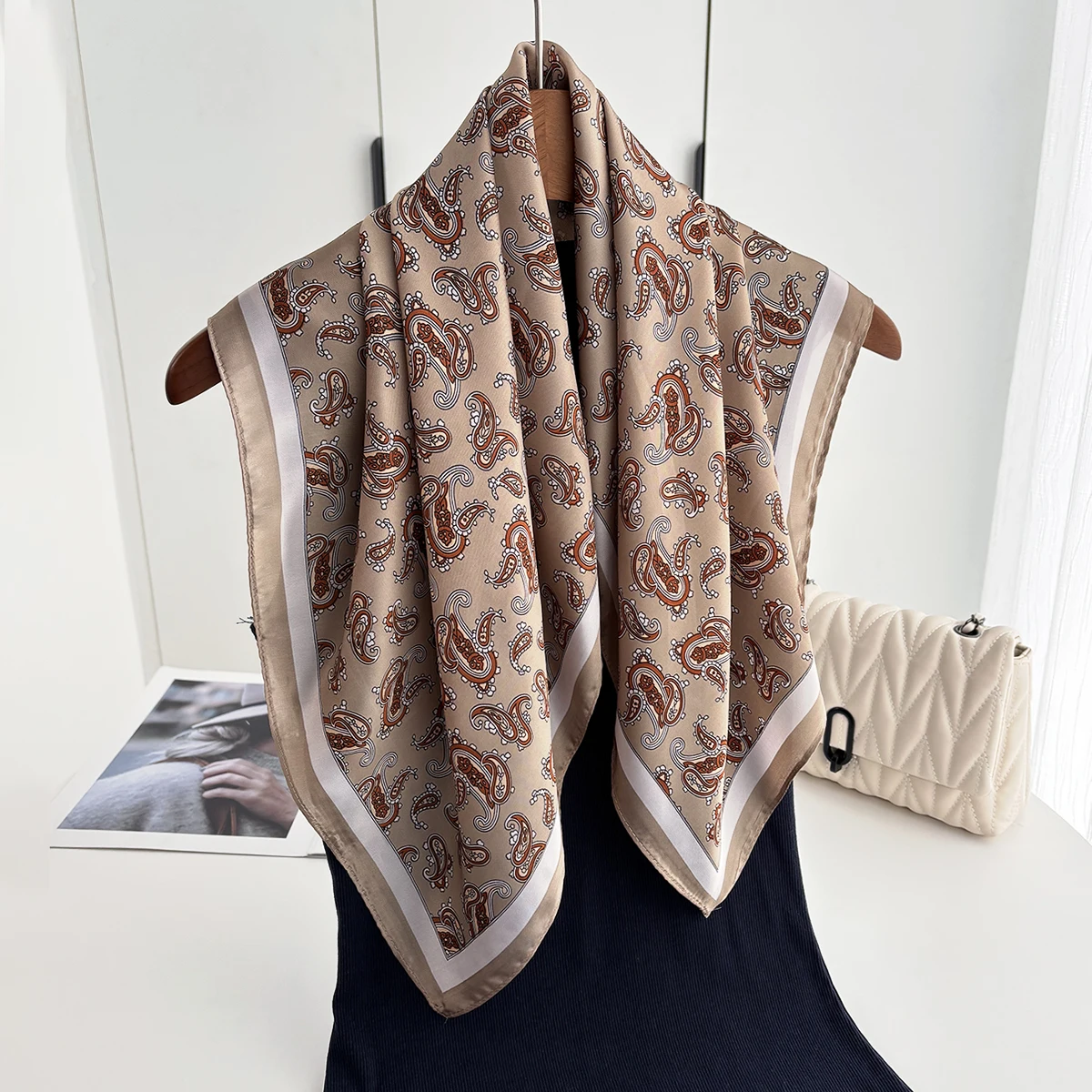 Luxury Paisley Print Scarf Women Silk Imitation Neck Scarves Foulard Bandana Hijab Hairbands Square Shawls Wraps