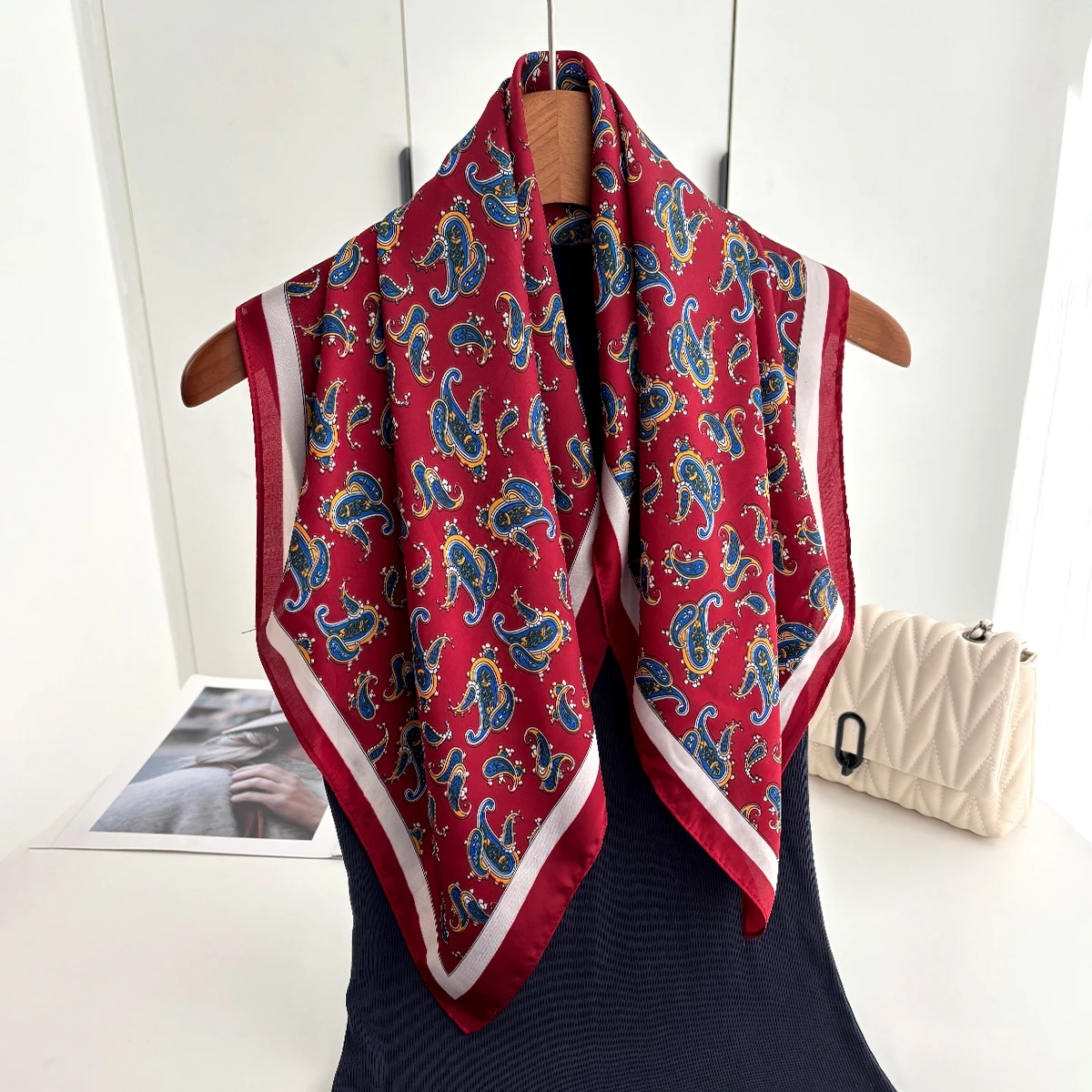 Luxury Paisley Print Scarf Women Silk Imitation Neck Scarves Foulard Bandana Hijab Hairbands Square Shawls Wraps